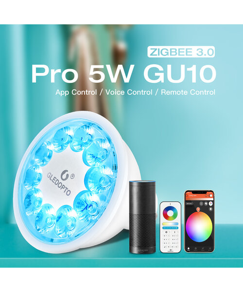 GLEDOPTO Zigbee PRO Color and White 5 Watt GU10 Spot 30° lens