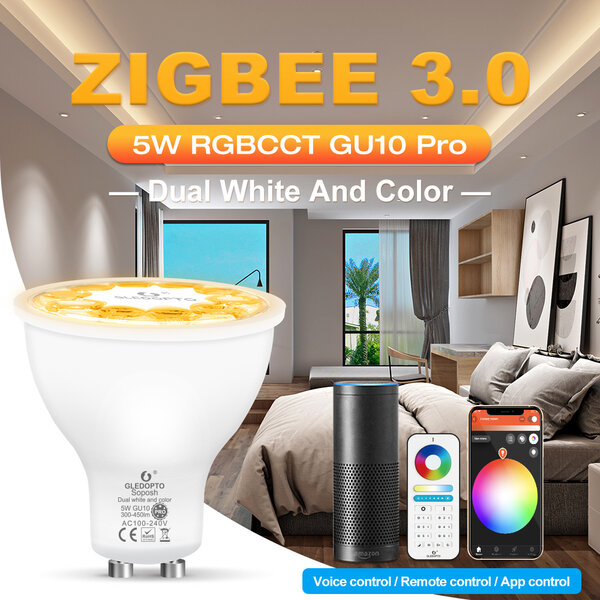 GLEDOPTO Zigbee PRO Color and White 5 Watt GU10 Spot 30° lens