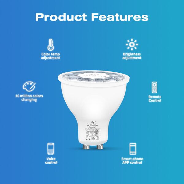 GLEDOPTO Zigbee PRO Color and White 5 Watt GU10 Spot 30° lens