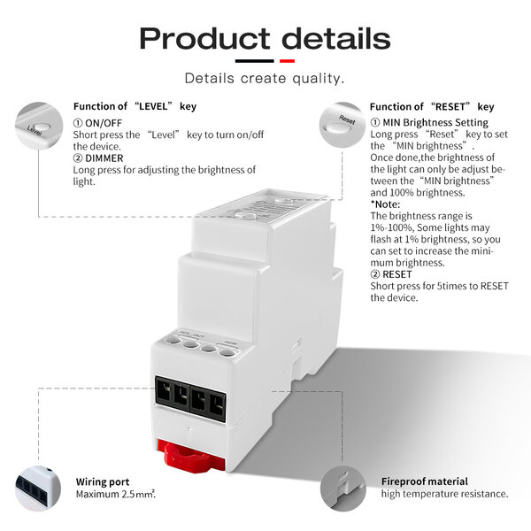 GLEDOPTO Din Rail Zigbee AC Dimmer voor Dimbare LED lampen en TRIAC Drivers
