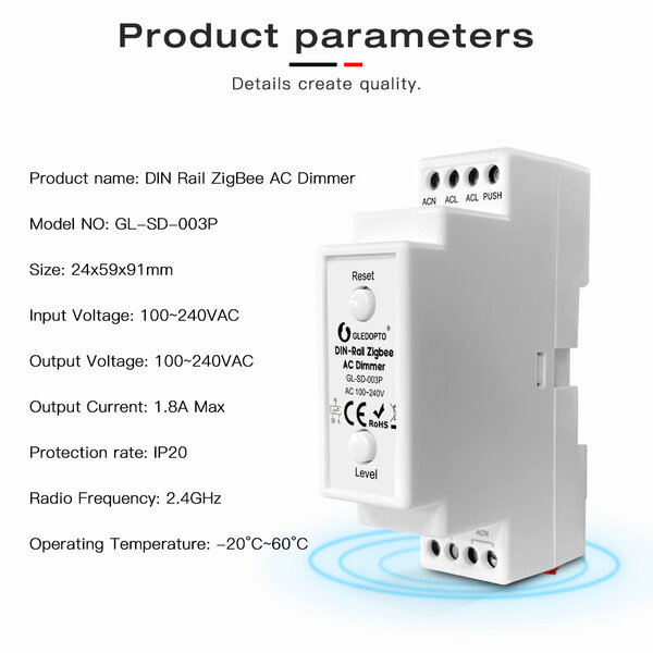 GLEDOPTO Din Rail Zigbee AC Dimmer voor Dimbare LED lampen en TRIAC Drivers