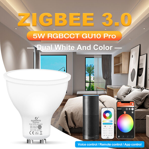 GLEDOPTO Zigbee PRO Color and White 5 Watt GU10 Spot 120° lens