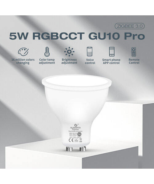 GLEDOPTO Zigbee PRO Color and White 5 Watt GU10 Spot 120° lens