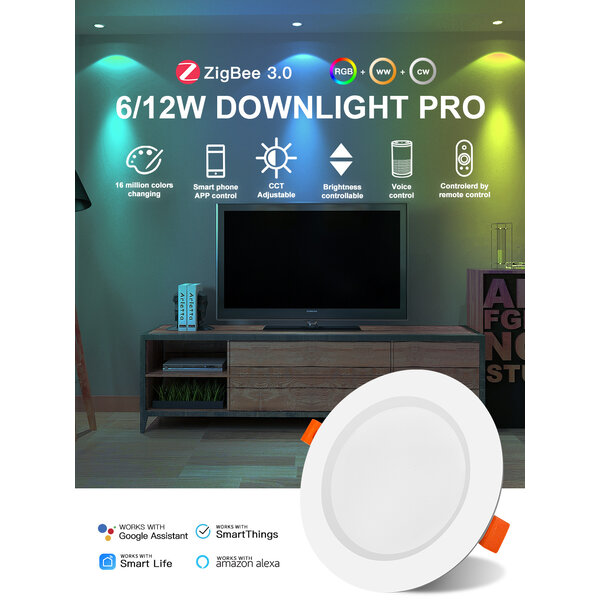 GLEDOPTO Zigbee PRO RGB+CCT Ultra dun 6W LED Downlight