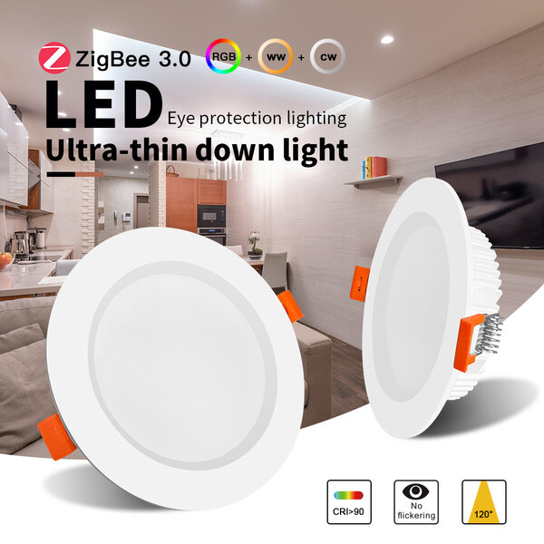 GLEDOPTO Zigbee PRO RGB+CCT Ultra dun 6W LED Downlight