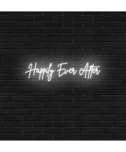 Neon logo met LED happily ever after - huwelijk en bruiloft - warm wit