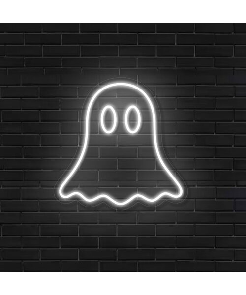 Neon Logo met LED Spookje - Halloween LED logo wit