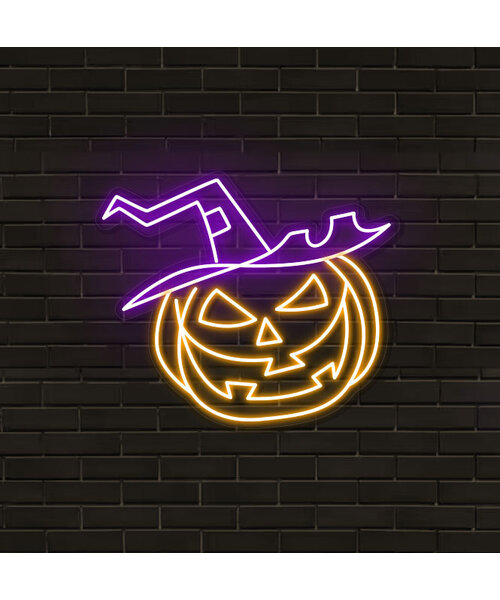 Neon Logo met LED Pompoen - Halloween Pompoen logo oranje met paars