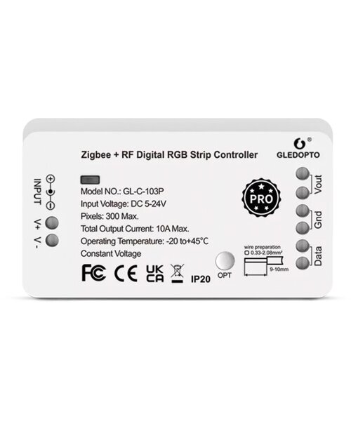 GLEDOPTO Digitale Zigbee 3.0 LEDStrip Controller WS2811 WS2812 max. 300 pixels