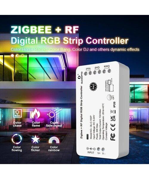 GLEDOPTO Digitale Zigbee 3.0 LEDStrip Controller WS2811 WS2812 max. 300 pixels