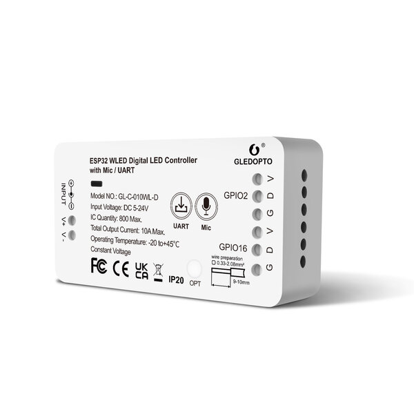 GLEDOPTO WLED Digitale LED Strip Controller met UART en Microfoon - ESP32 - Dynamische kleuren
