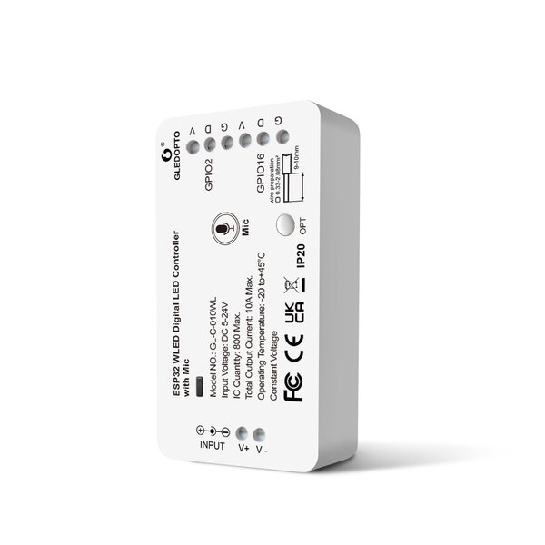 GLEDOPTO WLED Digitale LED Strip Controller met Microfoon - ESP32 - Dynamische kleuren