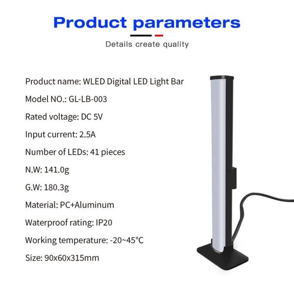 GLEDOPTO WLED Light Bar Digital RGB 10 Watt - ESP32 - Met microfoon en app bediening