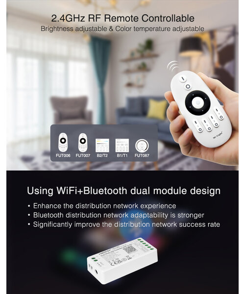 Milight / MiBoxer Single color + Dual White 2 in 1 LEDStrip Zone Controller FUT035W+