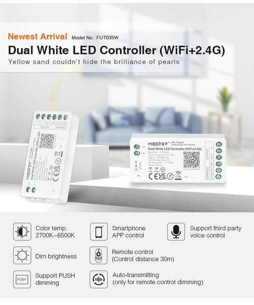 Milight / MiBoxer Single color + Dual White 2 in 1 LEDStrip Zone Controller FUT035W+