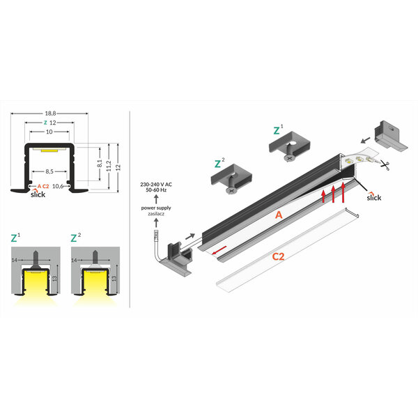 TOPMET Inbouwprofiel 2 meter 10mm binnenmaat SMART-IN10