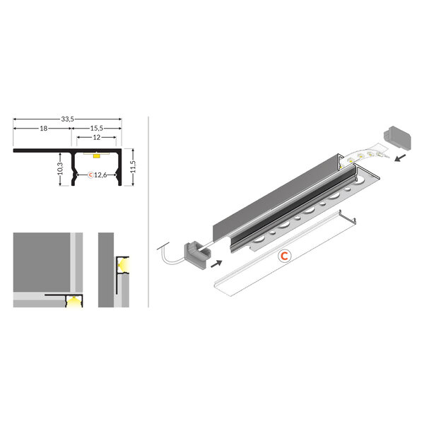 TOPMET Inbouw tegelprofiel 2 meter 12mm binnenmaat TILE12-180