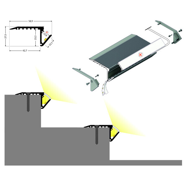 TOPMET Traptrede profiel 2 meter met antislip 12mm binnenmaat BOLD12