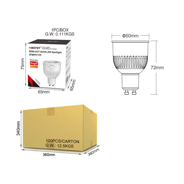 Milight / MiBoxer LED Spot Zigbee 3.0 en RF - GU10 - RGB+CCT - 6 Watt