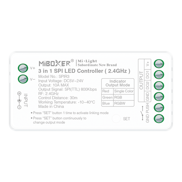 Milight / MiBoxer SPI Controller voor Digitale enkelkleurige, RGB en RGBW LEDStrips 5 ~ 24 volt