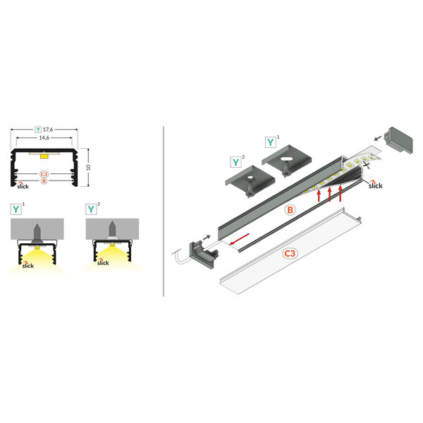 TOPMET Aluminium opbouw profiel 2 meter UNI14
