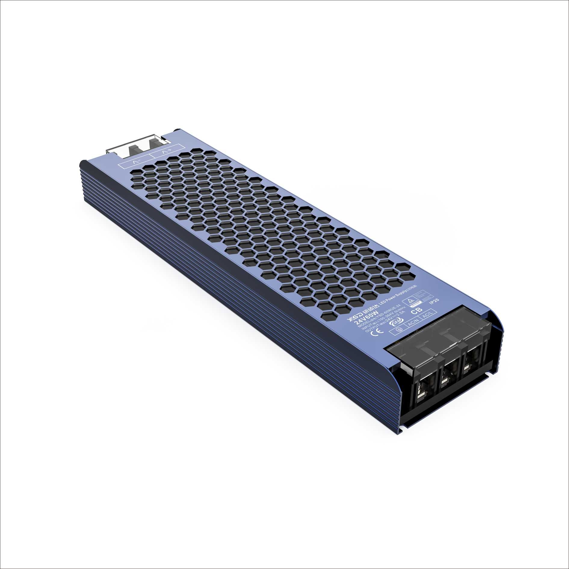 YSD 24 Volt 2.5 Ampere 60 Watt LED Transformator met hoge PowerFactor