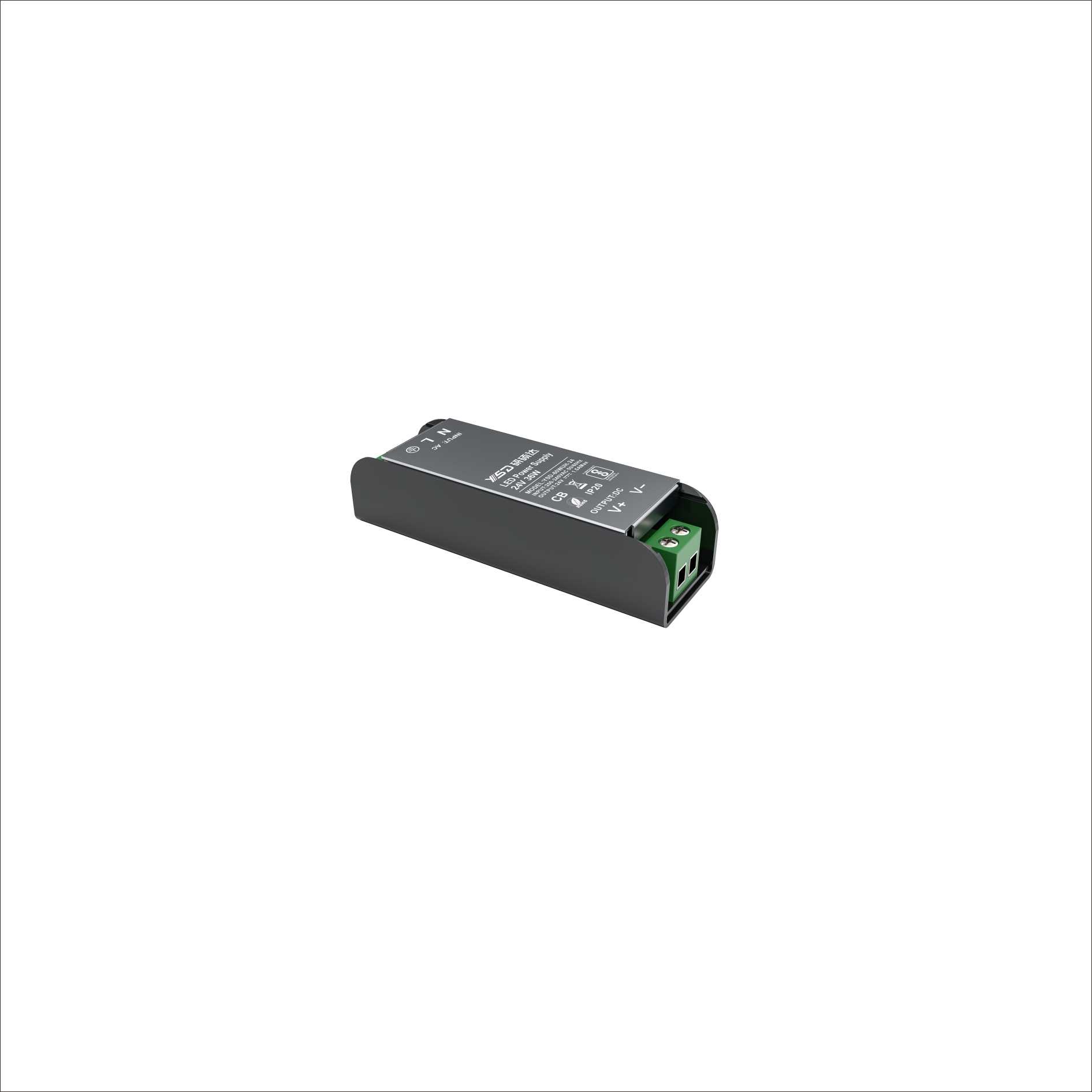 YSD 24 Volt 1.5 Ampere 36 Watt Slimline LED Transformator Metaal