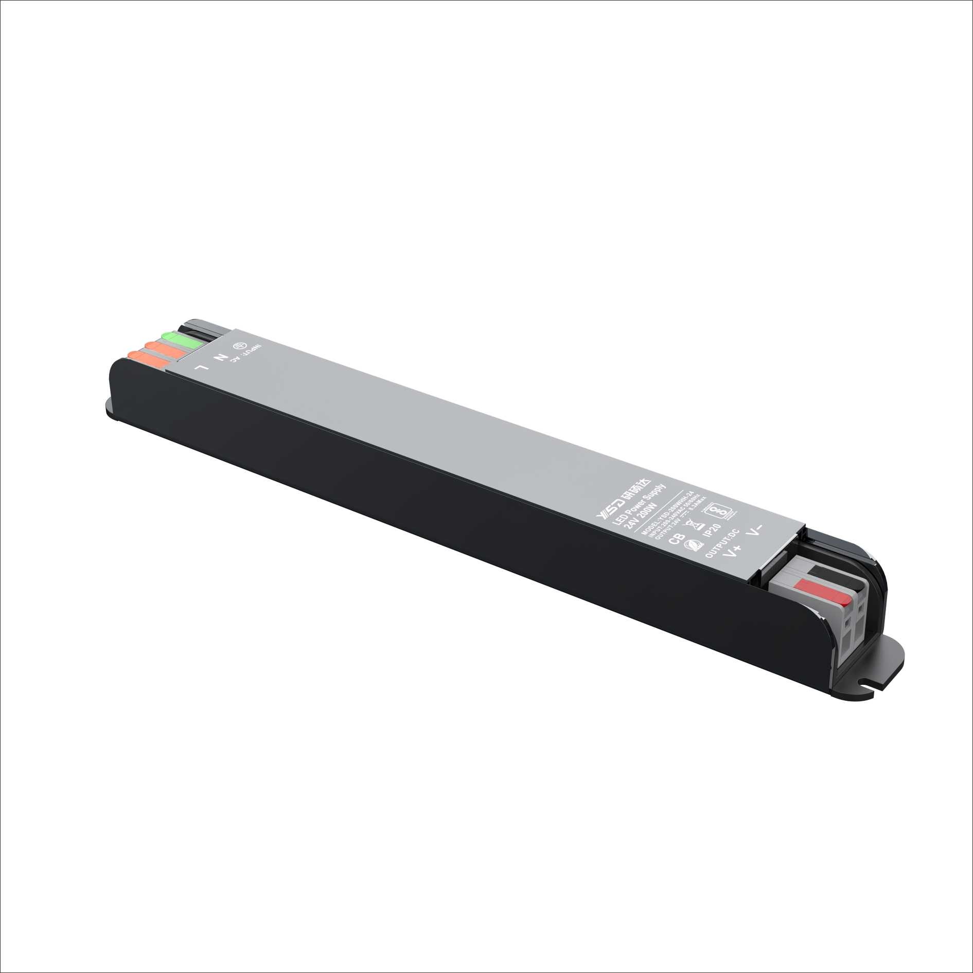YSD 24 Volt 8.3 Ampere 200 Watt Slimline LED Transformator Metaal