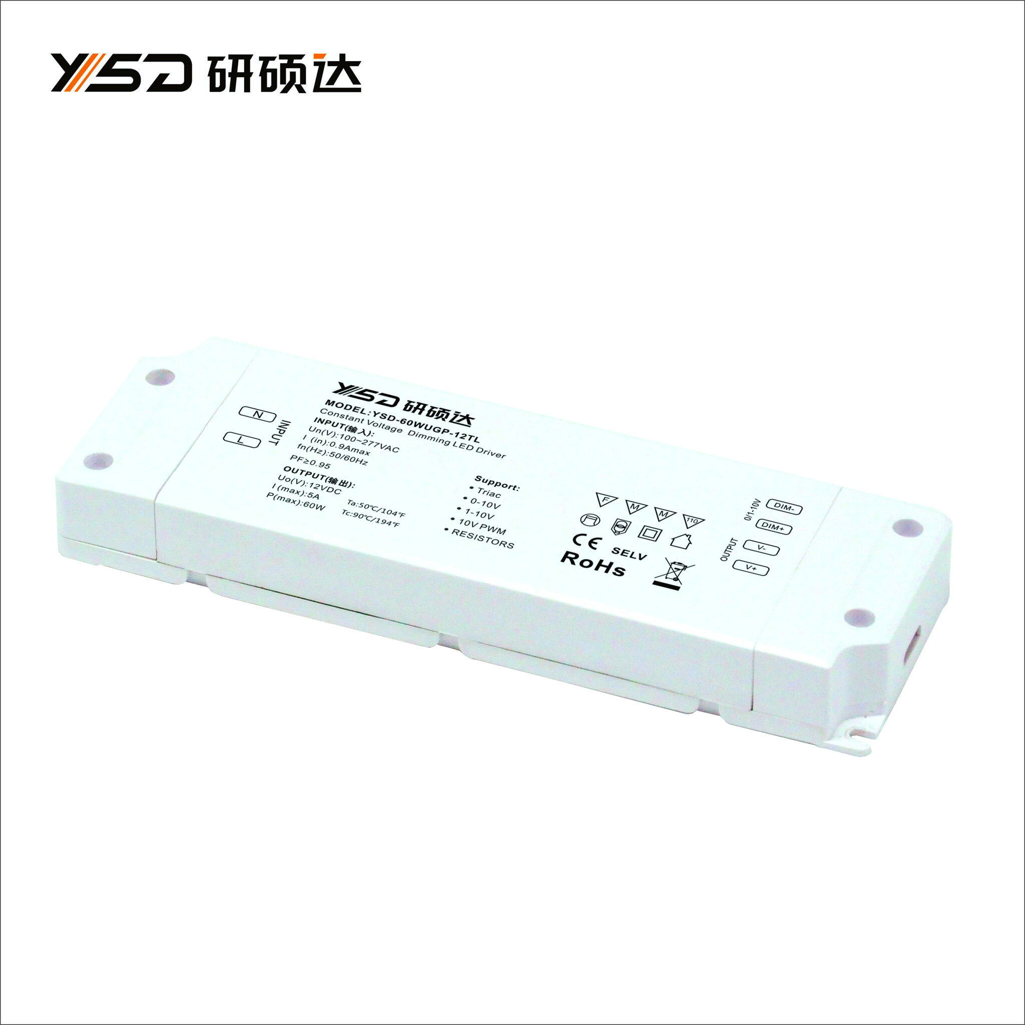 YSD 12 Volt 5 Ampere 60 Watt 5in1 Dimbare LED Transformator