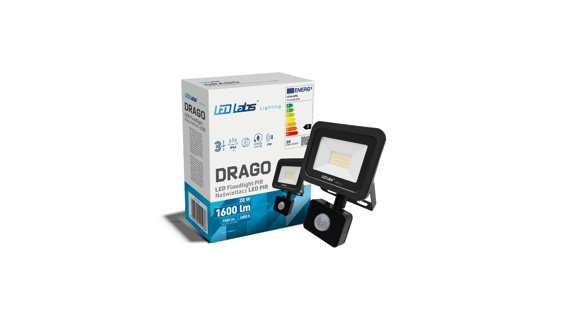 20 Watt LED Floodlight met instelbare Sensor Helderwit 4000k Slimline