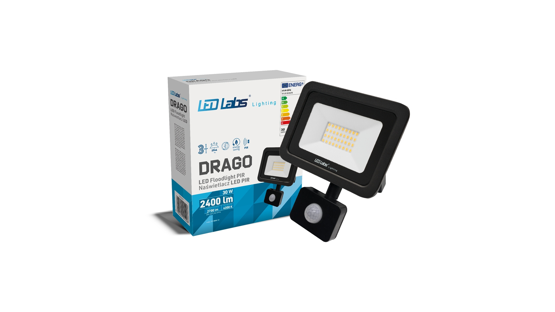 30 Watt LED Floodlight met instelbare Sensor Helderwit 4000k Slimline