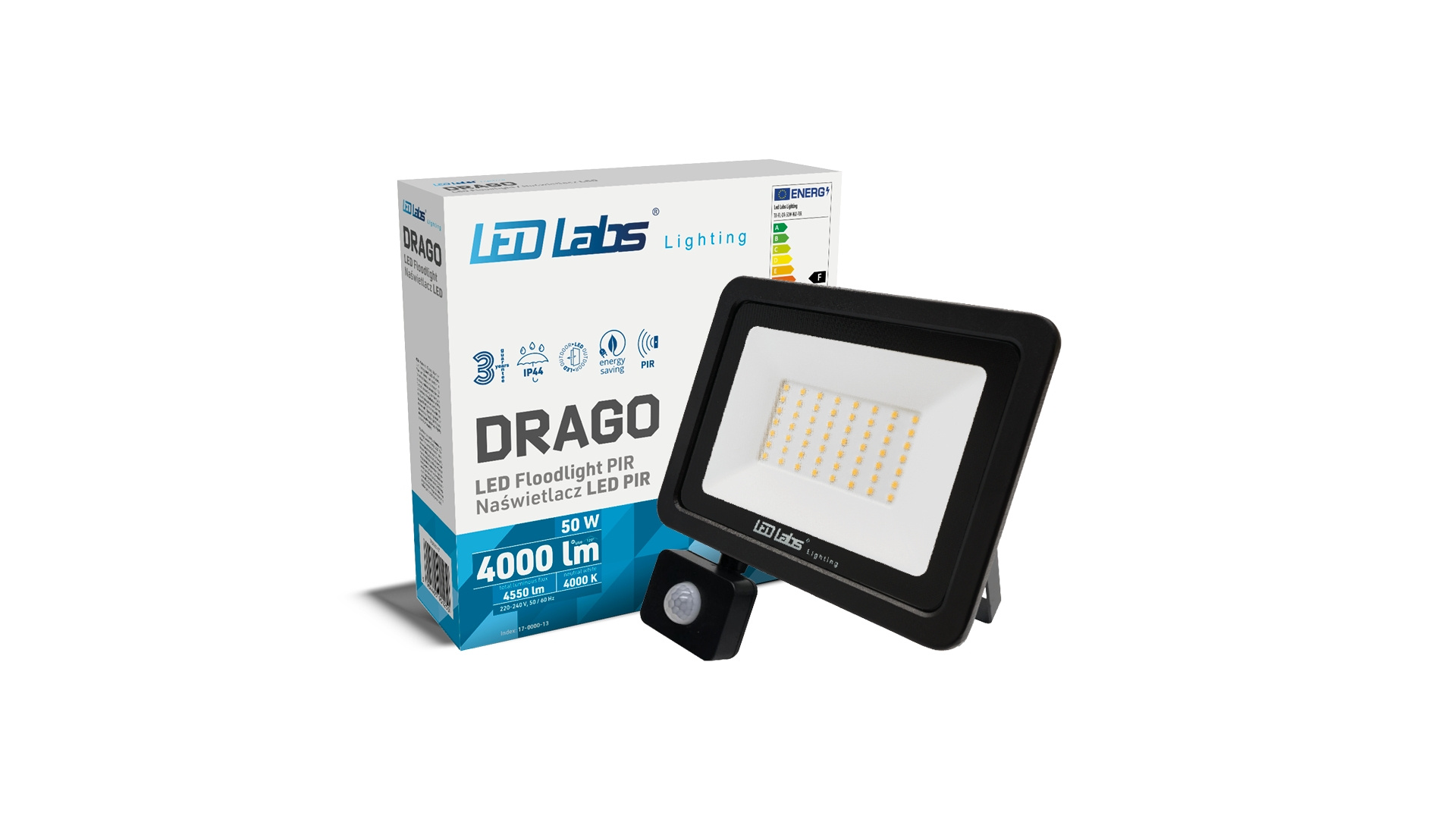50 Watt LED Floodlight met instelbare Sensor Helderwit 4000k Slimline
