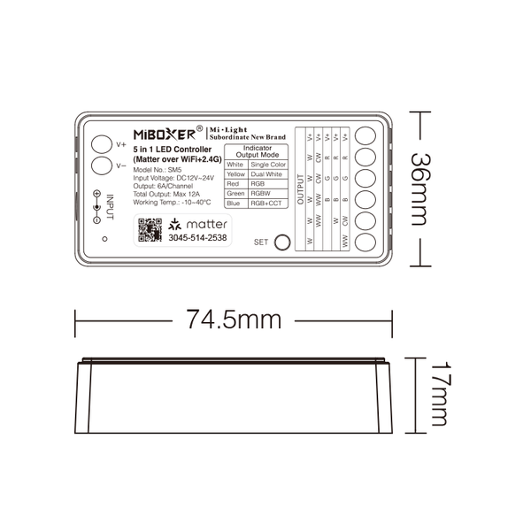Milight / MiBoxer MiBoxer 5in1 Matter over WiFi + 2.4GHz LEDStrip Controller