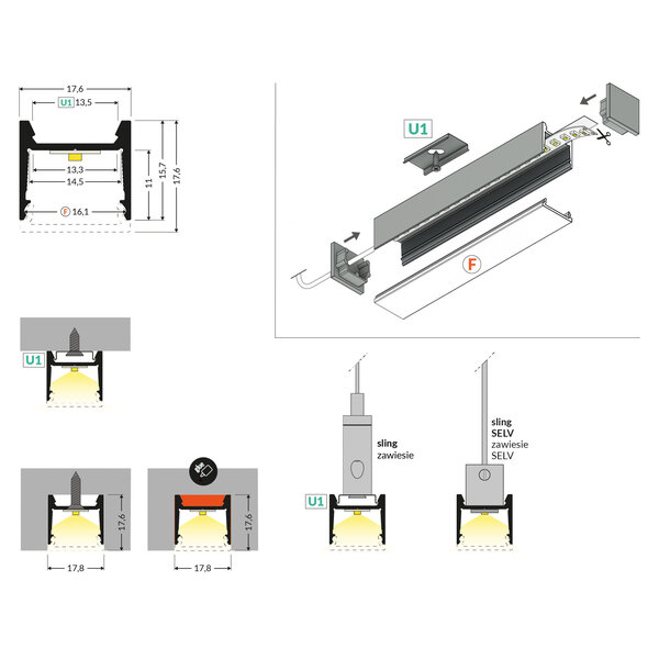 TOPMET 3M profiel 14mm binnenmaat HOOD14 zwart