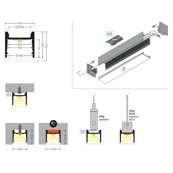 TOPMET 3M profiel 14mm binnenmaat HOOD14 Geannodiseerd