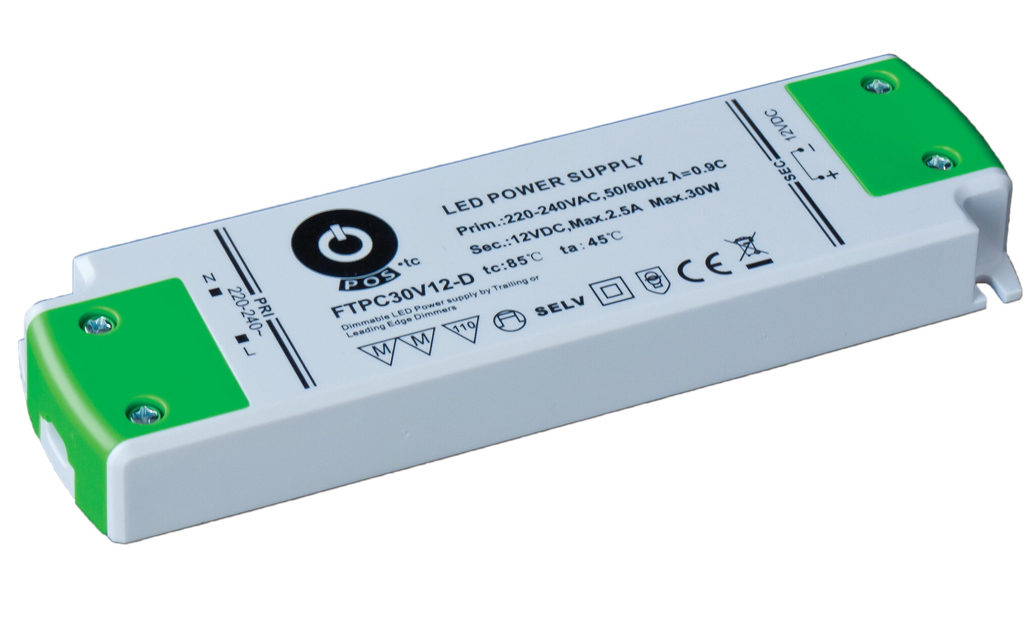POS Triac Dimbare LED driver 24 volt 30 watt Slimline