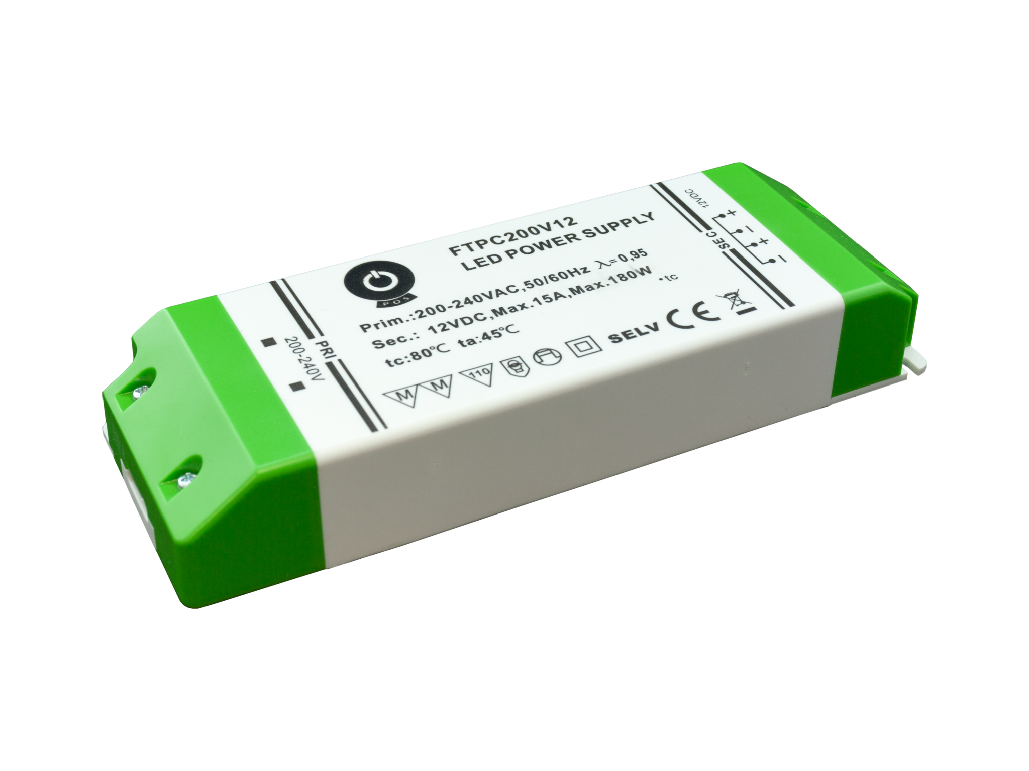POS Stroomadapter 24 volt 8.3 ampère 200watt Gesloten kunststof behuizing met trekontlasting