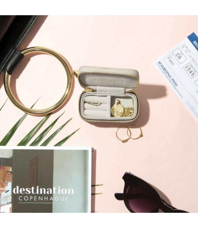 Small Travel Box in Taupe & Grey Velvet