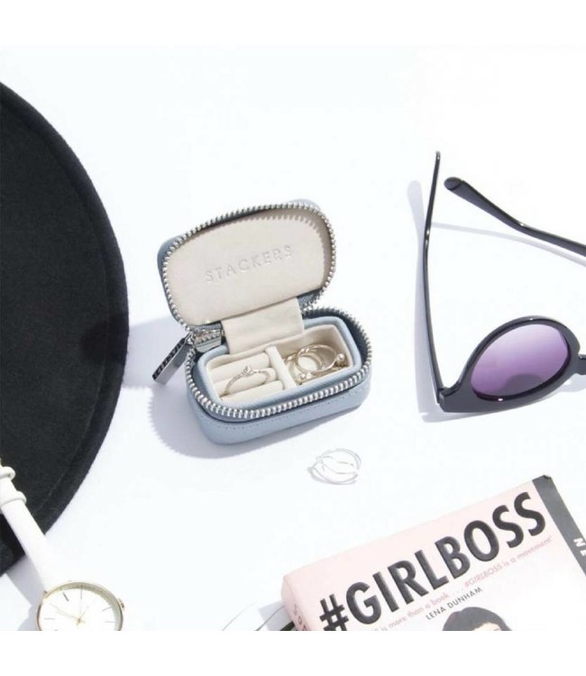 Large Travel Box Set in Dusky Blue & Grey Velvet