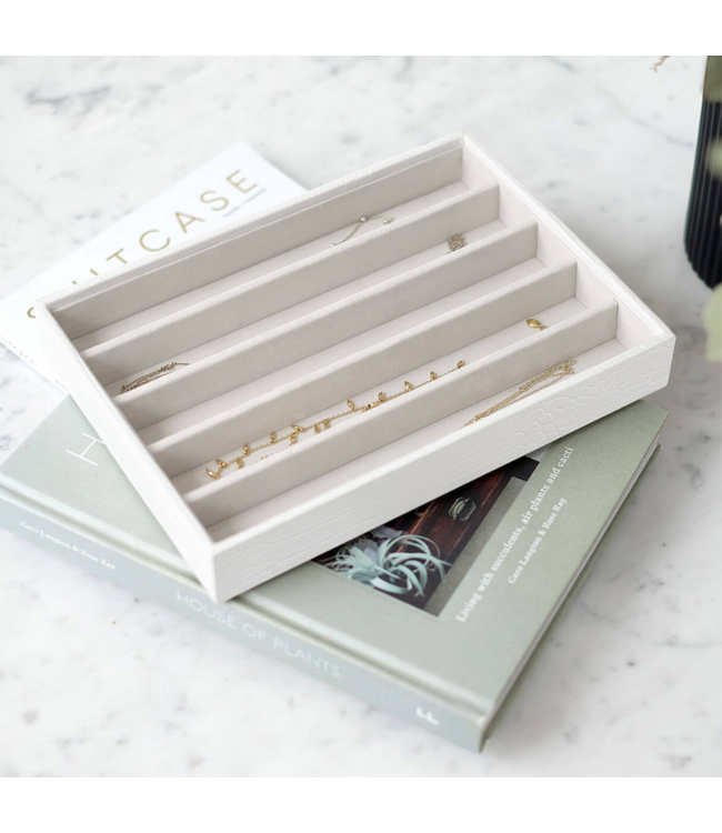 Classic 5-Section Box Chalk Croc & Grey Velvet