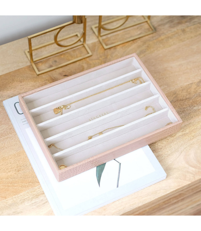 Classic 5-Section Box Pink Croc & Grey Velvet