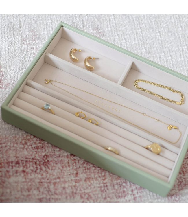 Classic 4-Section Box Sage Green & Grey Velvet