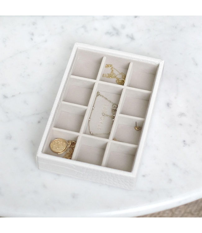 Mini 11-Section Box Chalk Croc & Grey Velvet