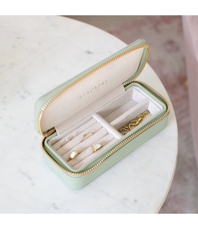 Medium Travel Box Sage Green & Grey Velvet