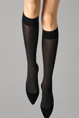 Wolford Black Cotton Knee Highs