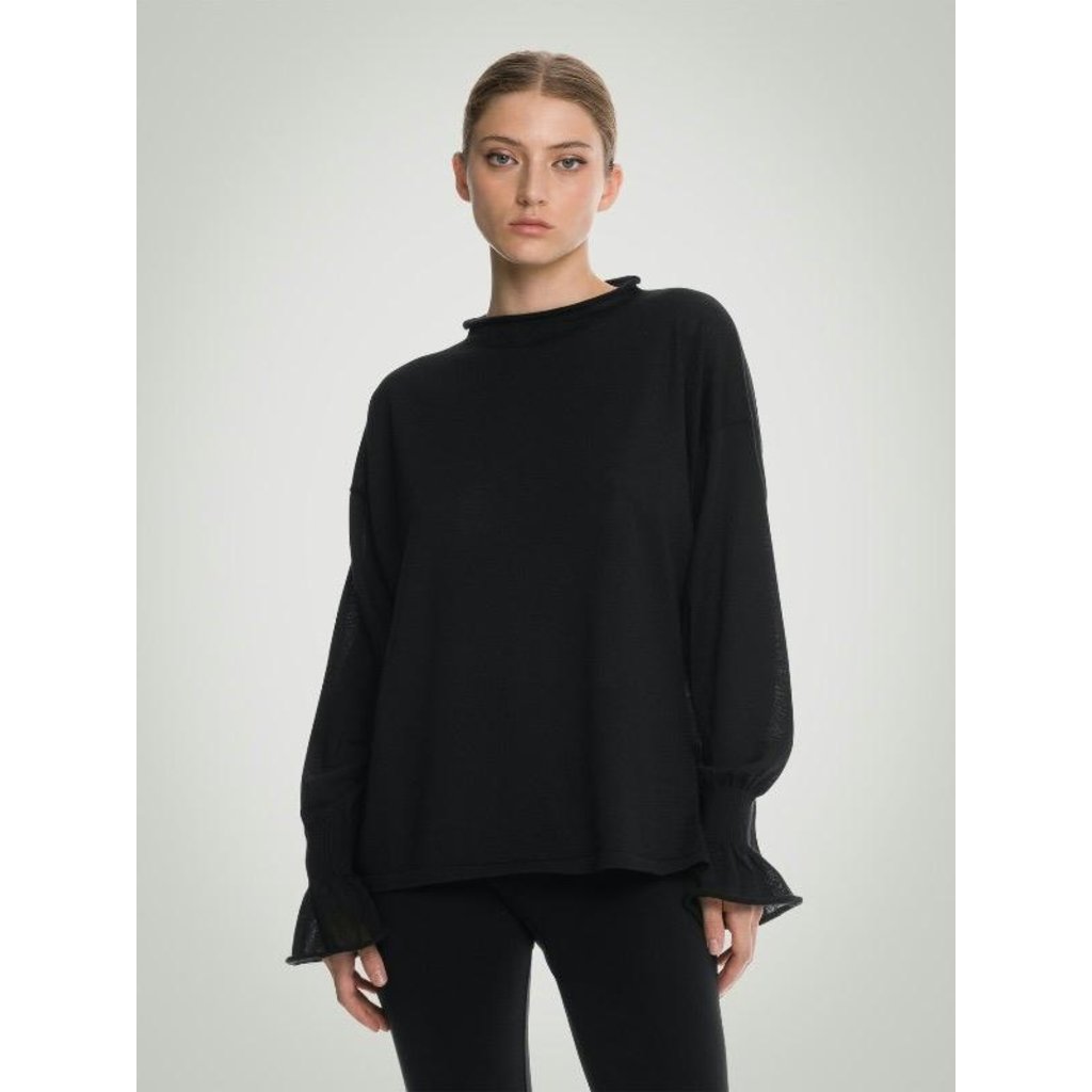 Wolford Black Cashmere Loose Top Long Sleeve 52916