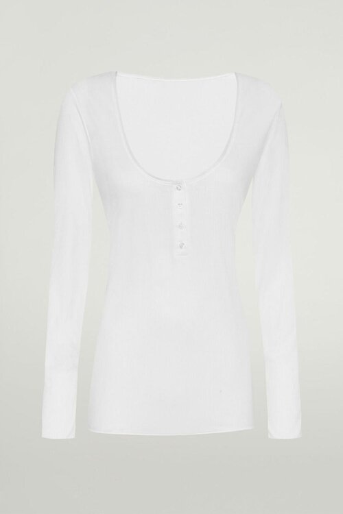 Wolford White Henley Top Long Sleeves
