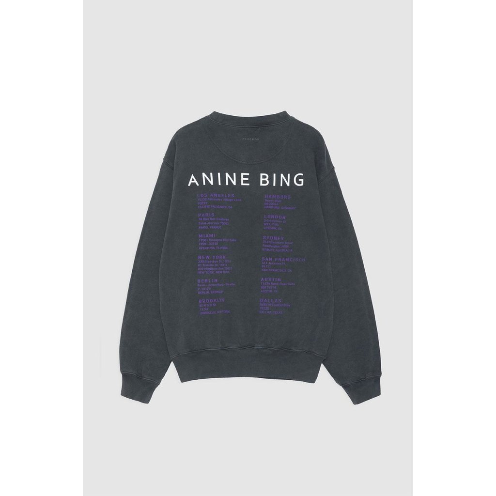 Anine Bing Washed Black Ramona Sweatshirt Stardust #A-08-5055-000a