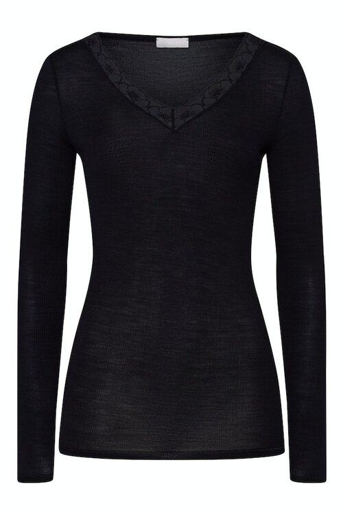 Hanro Black Woolen Lace Shirt L/M