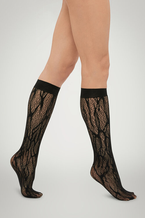 Wolford Black Snake Lace Knee-Highs